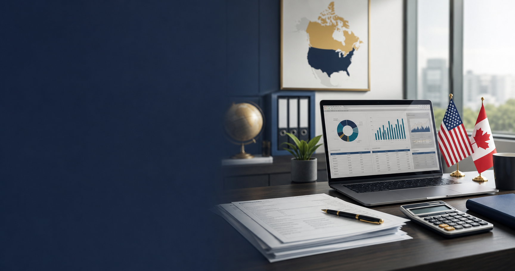 Accounting workspace with organized tax documents